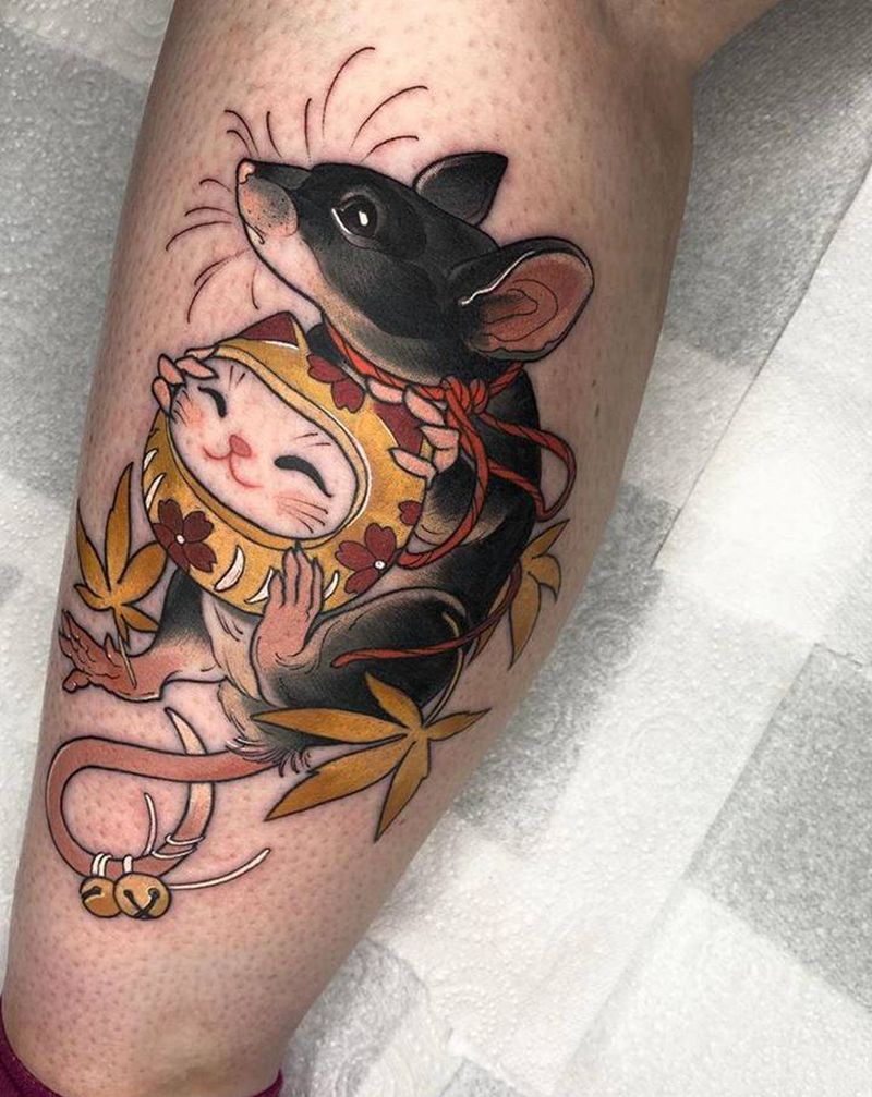 鼠年大吉纹身图片_New School纹身图案