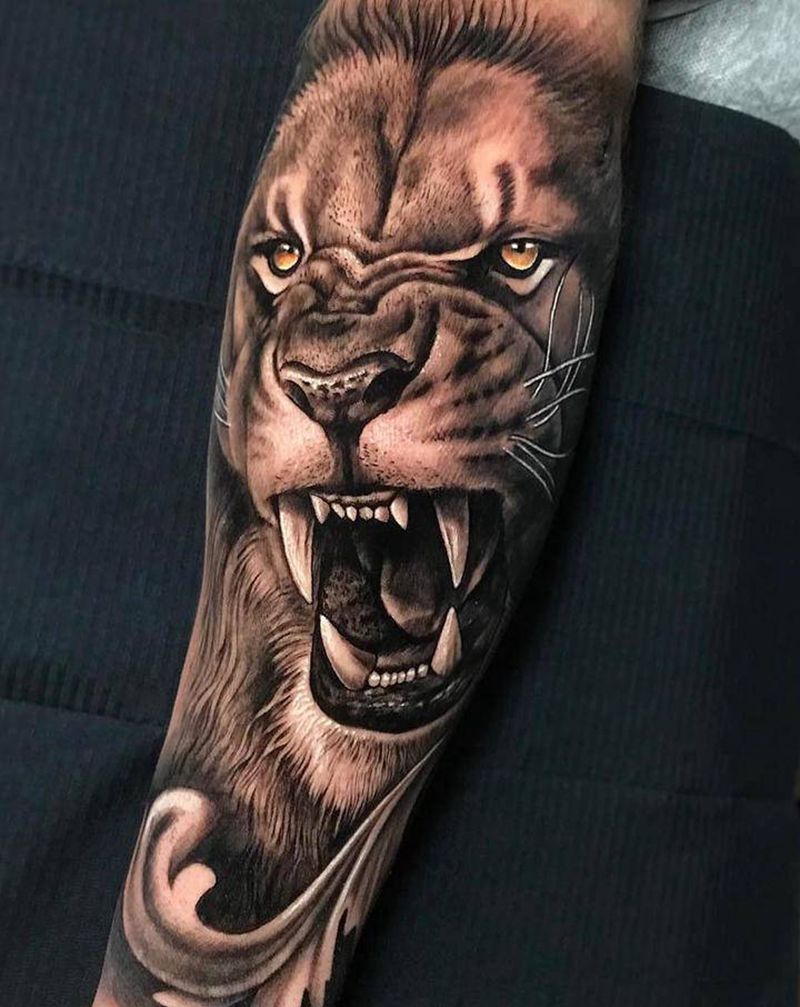 怒狮纹身图片_欧美写实纹身图案
