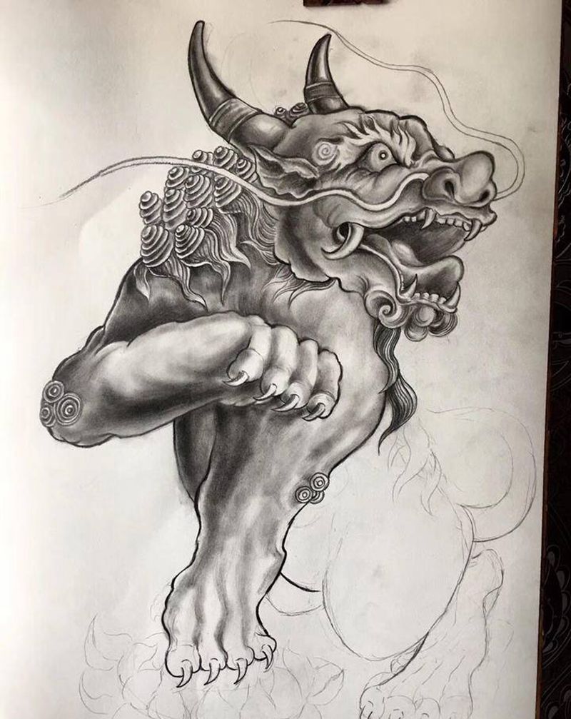 龙生九子纹身图片_背部老传统纹身图案