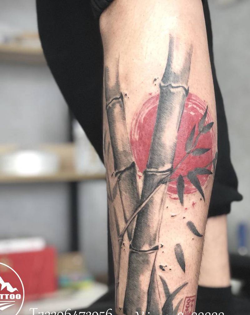 红日纹身图片_水墨竹子纹身图案