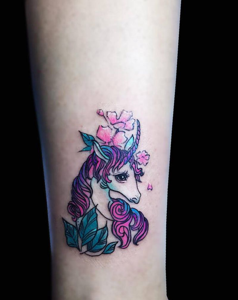 彩色独角兽纹身纹身图片_新传统水彩纹身图案