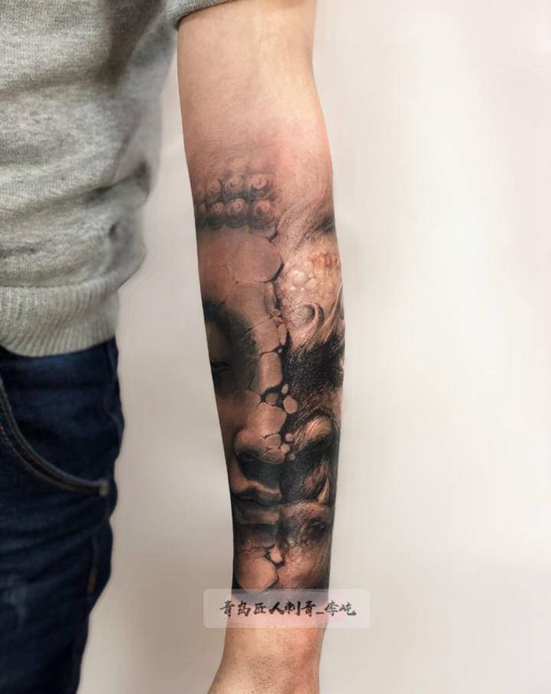 佛与魔纹身图片_手臂欧美写实新传统佛与魔善恶一念之间纹身图案