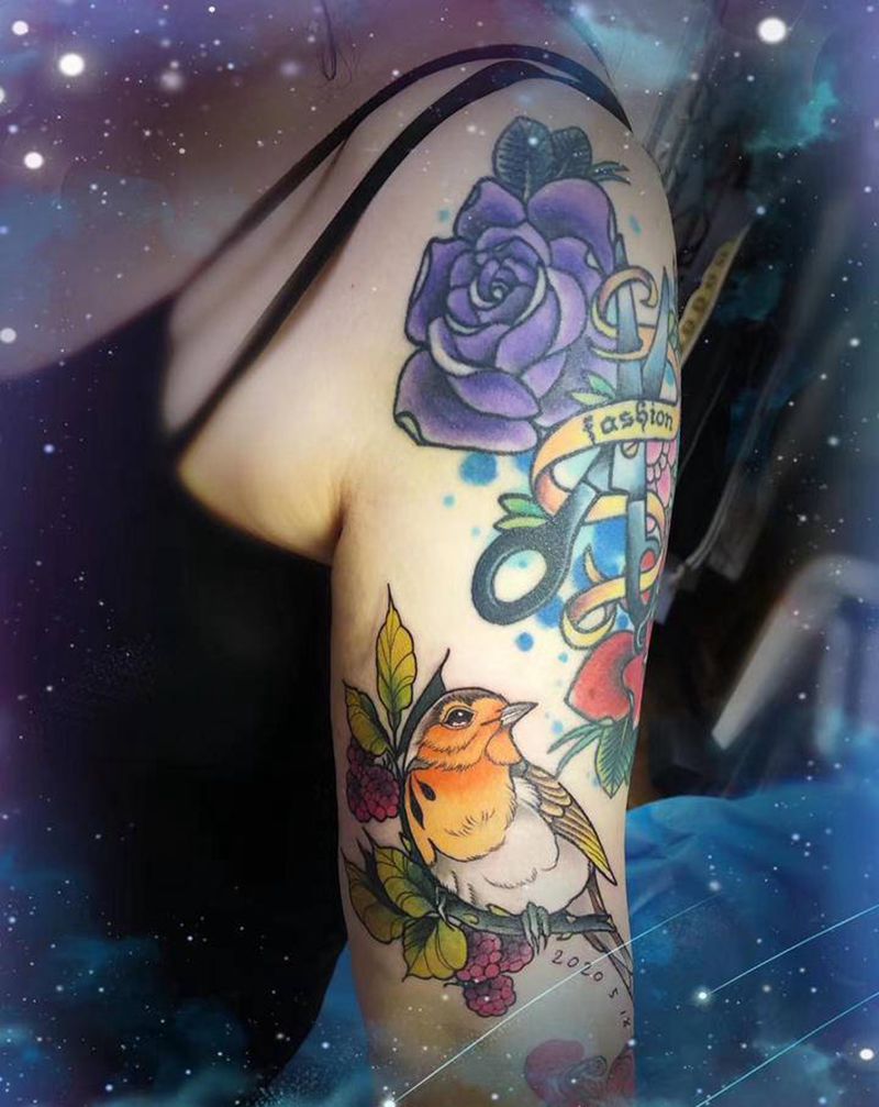 春纹身图片_手臂New School纹身图案