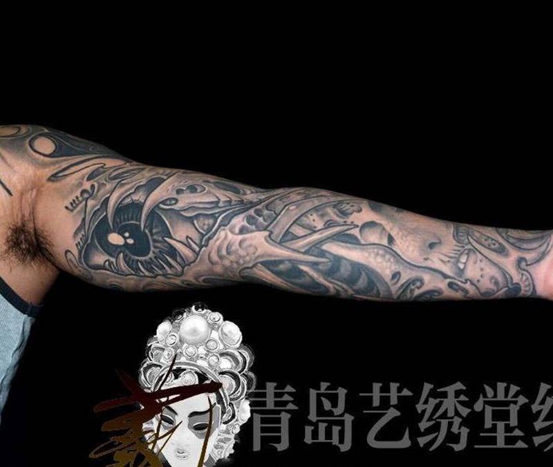 狰狞纹身图片_手臂欧美写实3D纹身图案