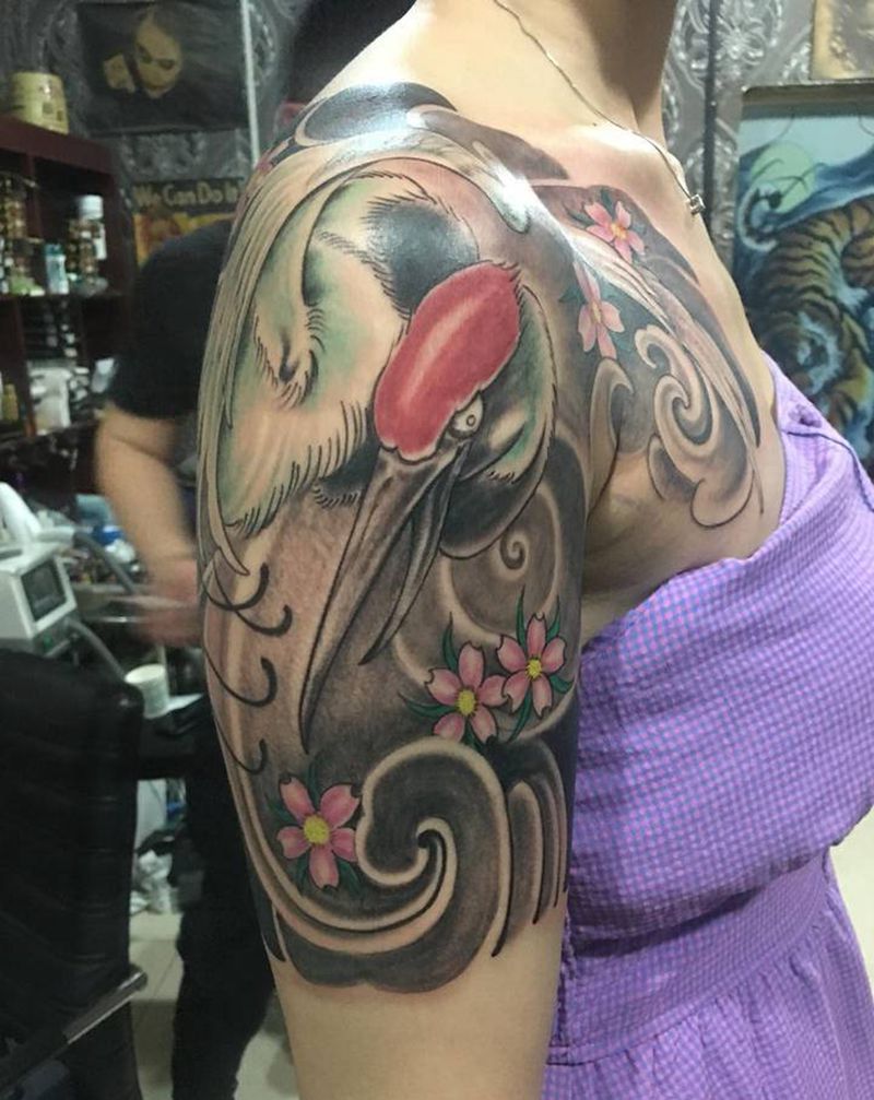 半甲纹身纹身图片_肩部老传统纹身图案