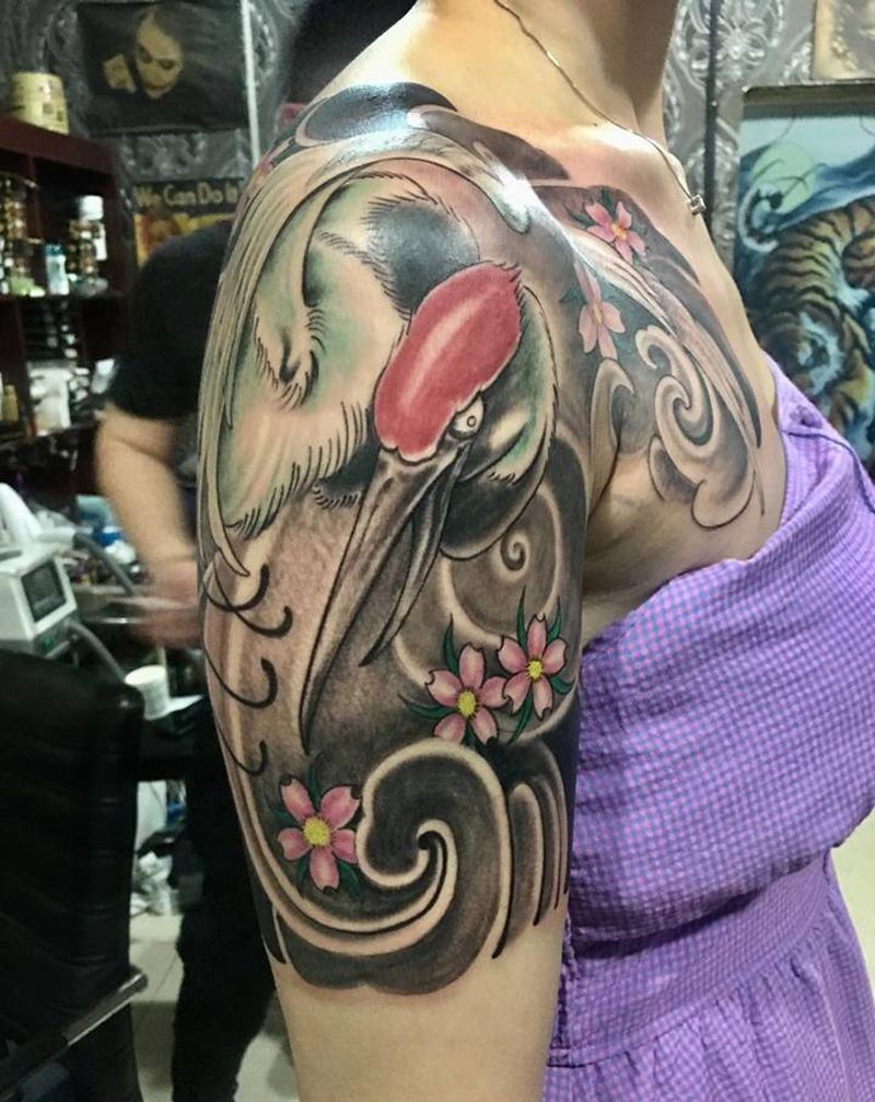 半甲纹身纹身图片_肩部老传统纹身图案