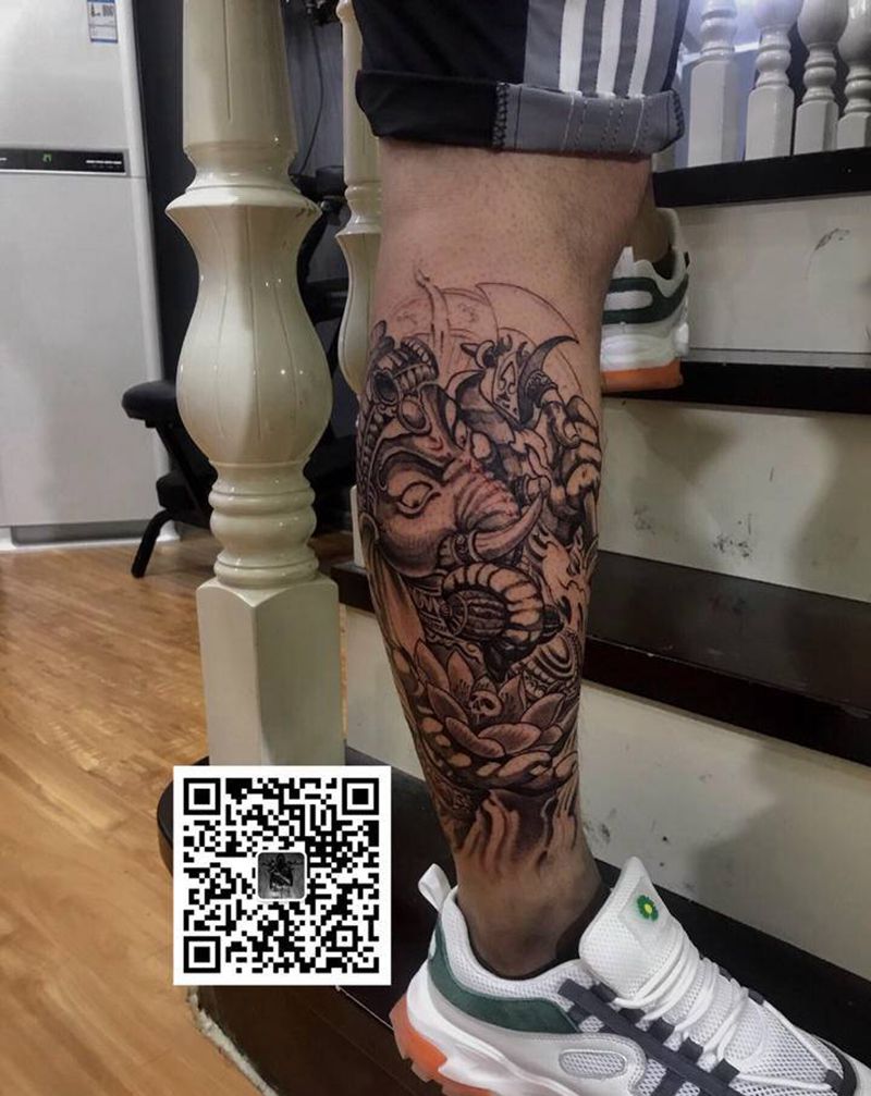 象神纹身图片_腿部纹身图案