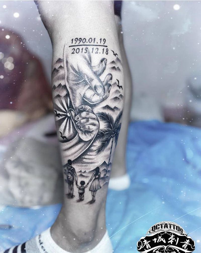 亲子纹身一家三口纹身纹身图片_欧美写实新传统纹身图案