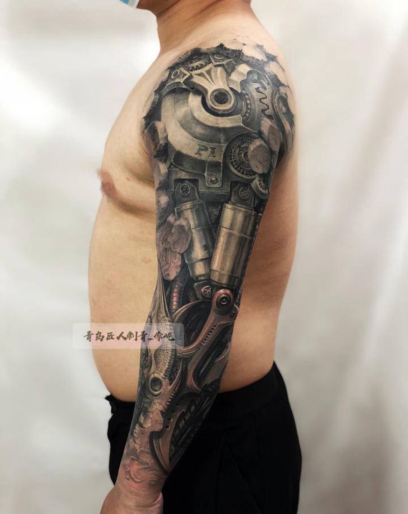 机械 机械臂纹身图片_手臂欧美写实新传统机械纹身图案