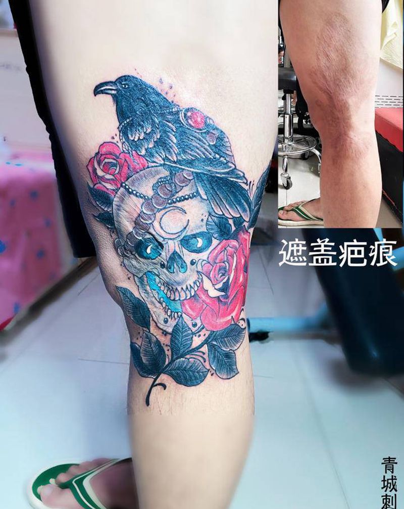 骷髅乌鸦玫瑰纹身纹身图片_Old School纹身图案