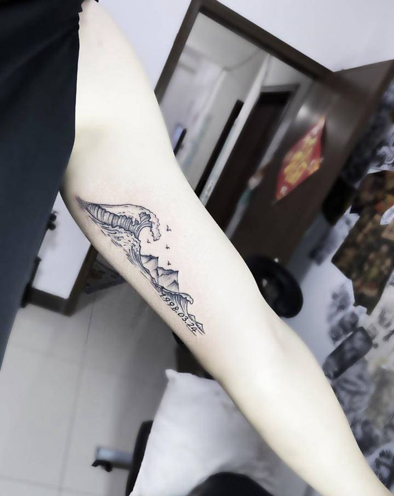 山水纹身  数字纹身  手指纹纹身图片_手臂手部新传统花体字山水纹身图案