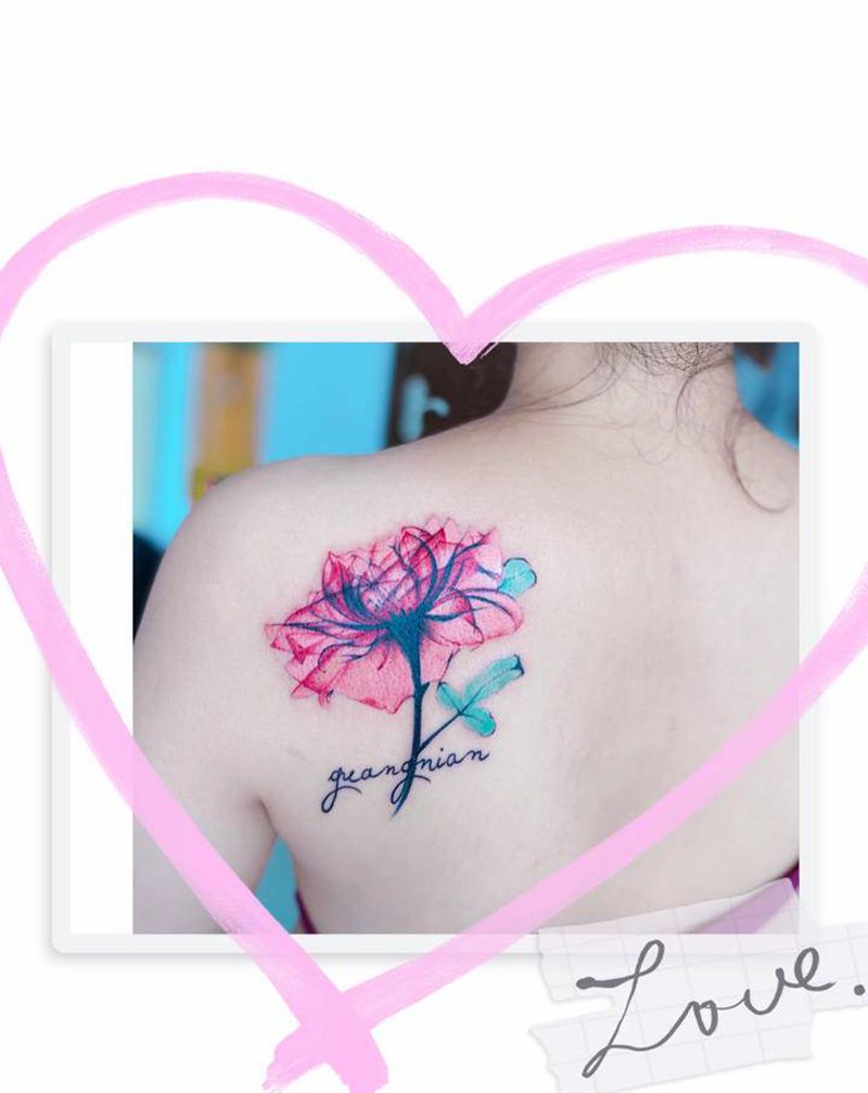 唯美罂粟花纹身纹身图片_背部肩部水彩水墨纹身图案