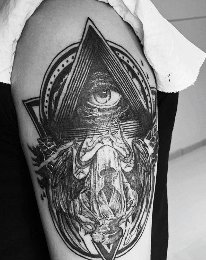 全视之眼纹身图片_几何点刺纹身图案