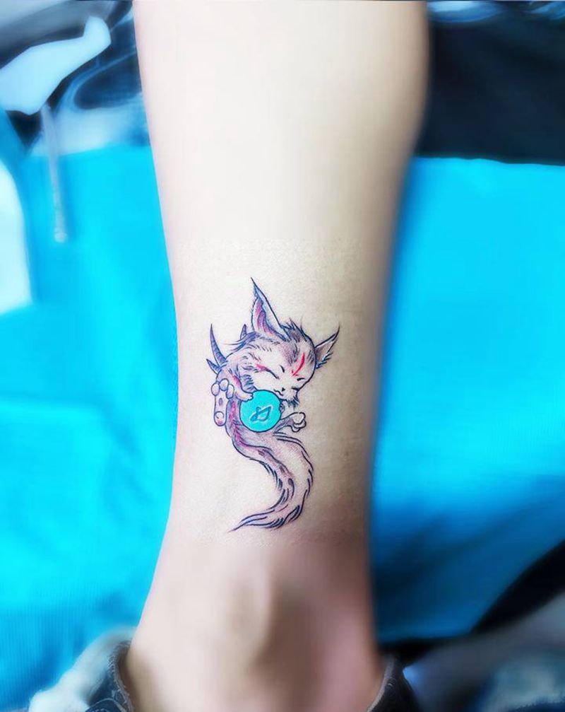 山海经 乘黄纹身纹身图片_腿部水彩新传统小清新纹身图案