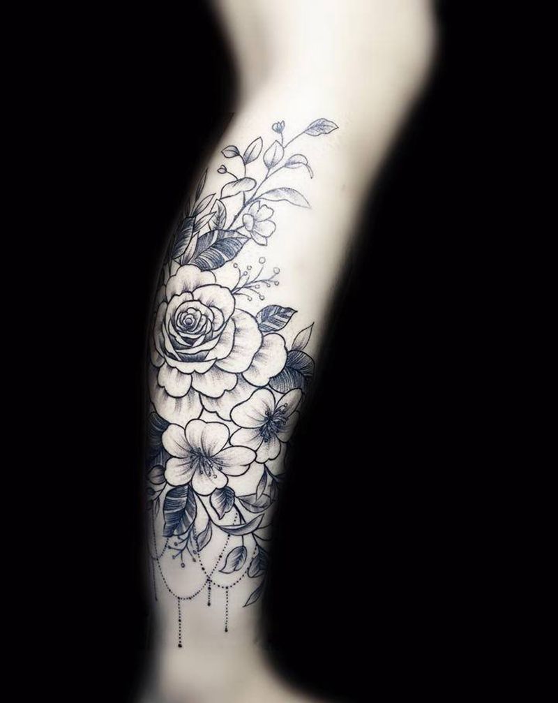 花腿素花纹身纹身图片_新传统纹身图案