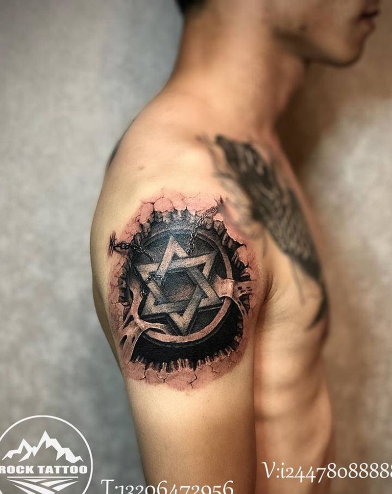 石雕遮盖纹身图片_手臂欧美写实石雕纹身图案