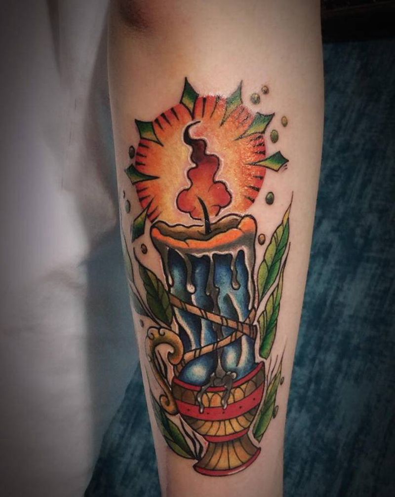 蜡烛精神纹身图片_手臂New School纹身图案