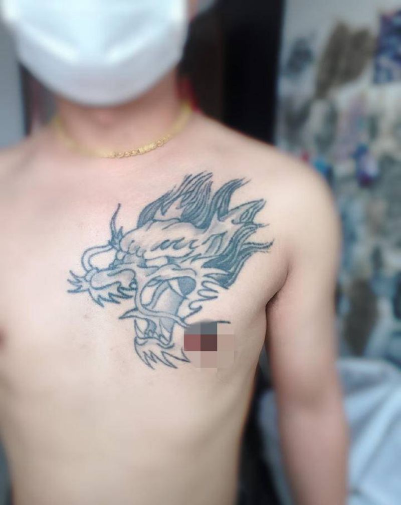 半甲纹身 般若 修改龙头设计纹身图片_胸部手臂老传统纹身图案