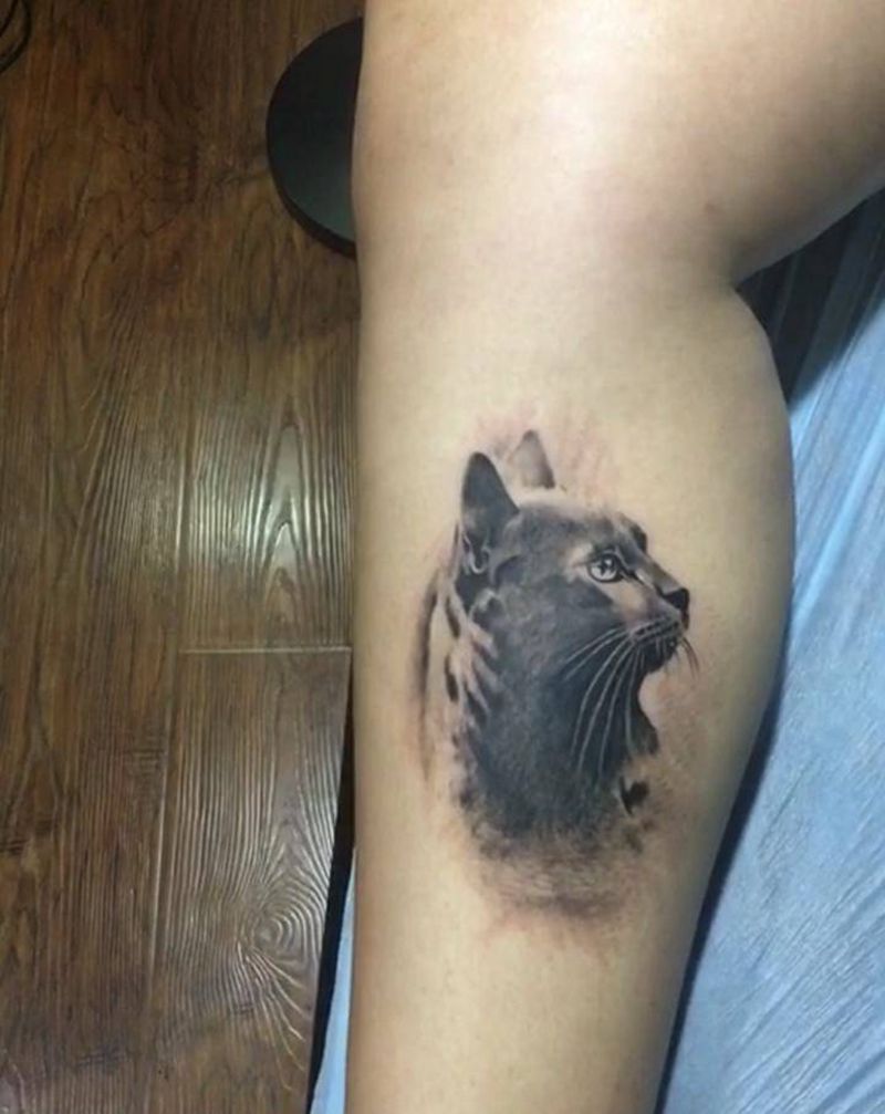猫纹身图片_腿部纹身图案