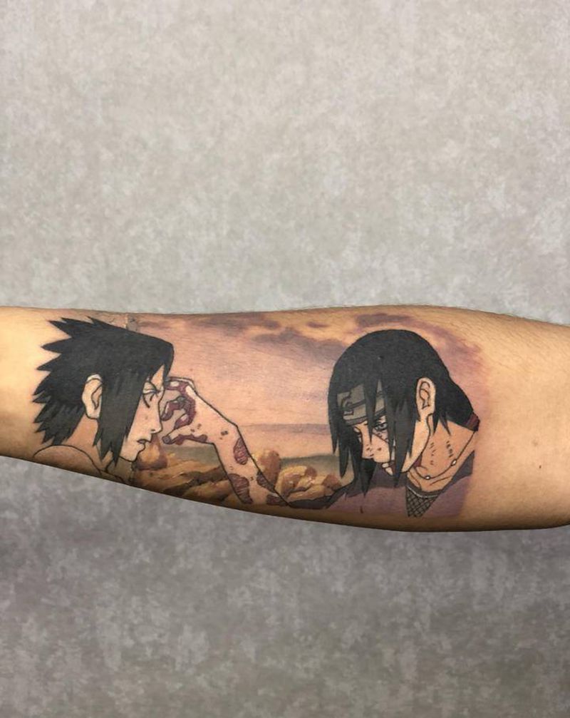 佐助与鼬纹身图片_手臂欧美写实水彩人物纹身图案