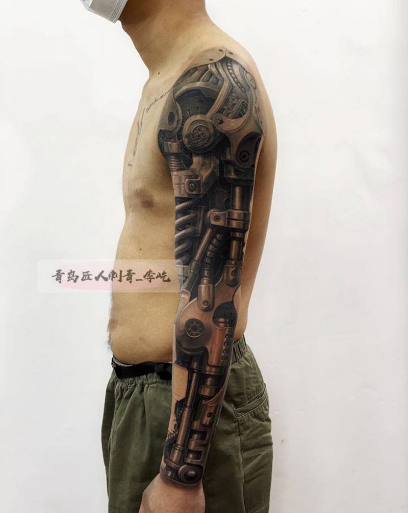 机械臂 未完成纹身图片_手臂新传统欧美写实机械臂纹身图案