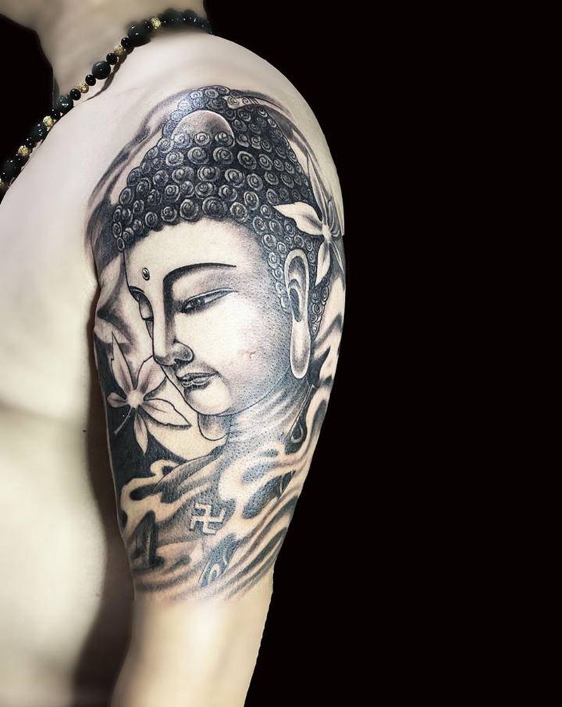 佛头纹身男生大臂纹身大日如来纹纹身图片_手臂老传统新传统纹身图案