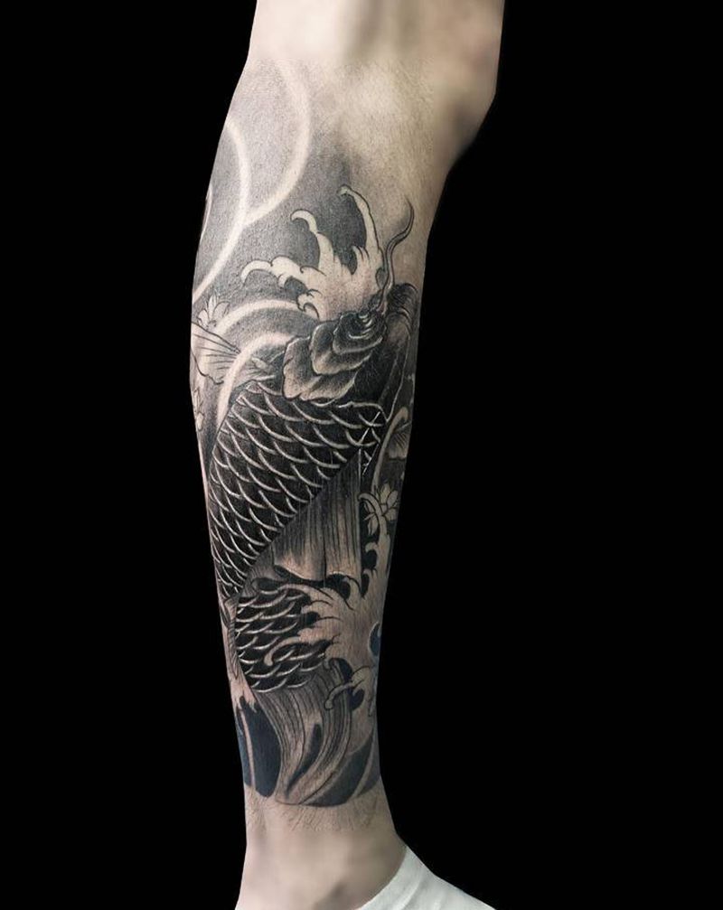 招财鲤鱼纹身包小腿纹身纹身图片_腿部老传统纹身图案