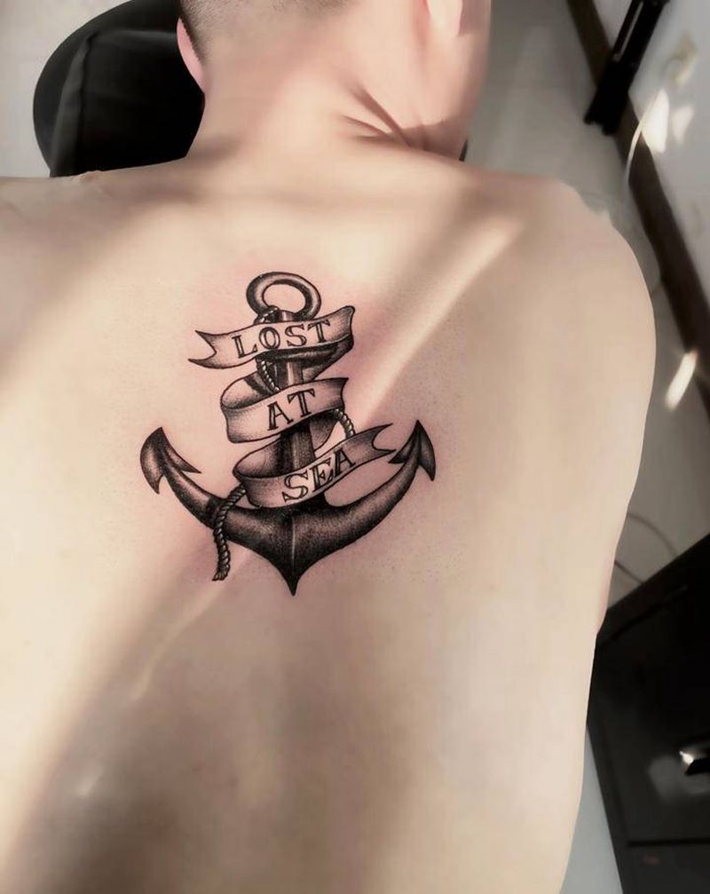 船锚纹身纹身图片_背部新传统纹身图案