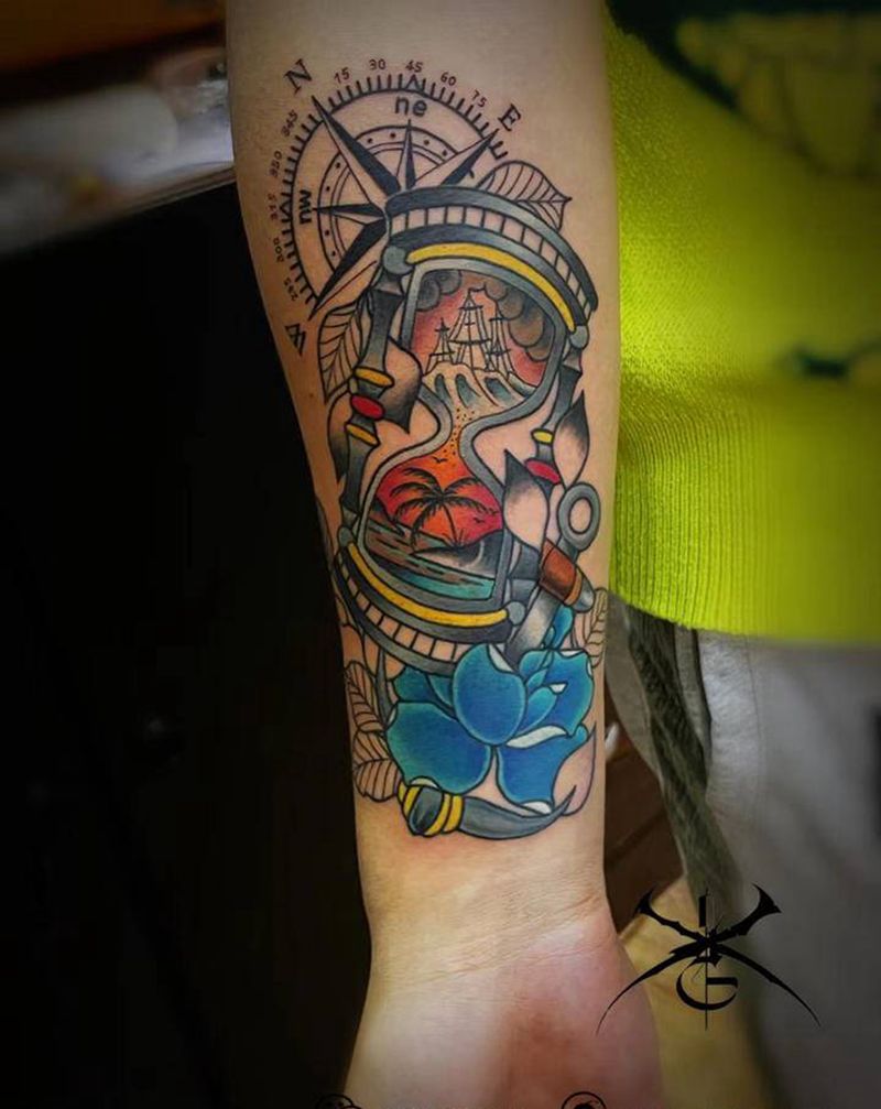 归航纹身图片_手臂腿部欧美写实New School纹身图案