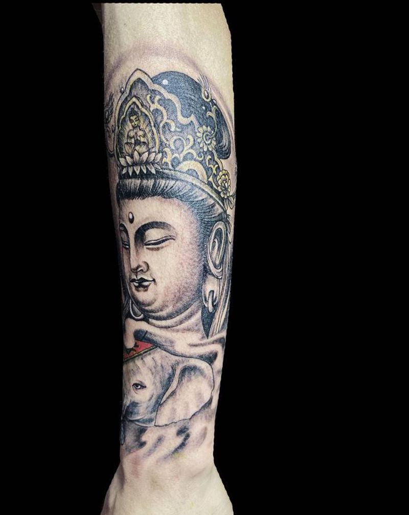 普贤菩萨纹身纹身图片_手臂老传统纹身图案