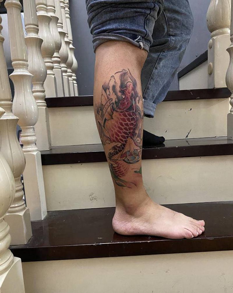 鱼纹身图片_腿部纹身图案