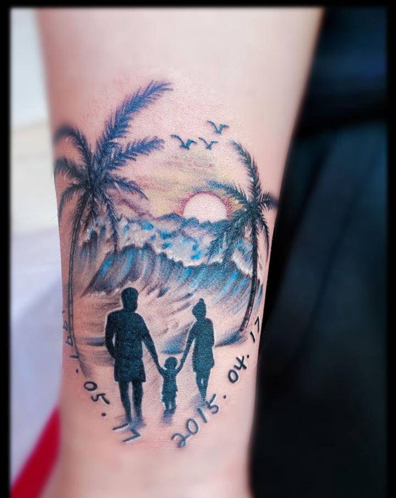 亲子纹身一家三口纹身纹身图片_手臂新传统水彩小清新纹身图案