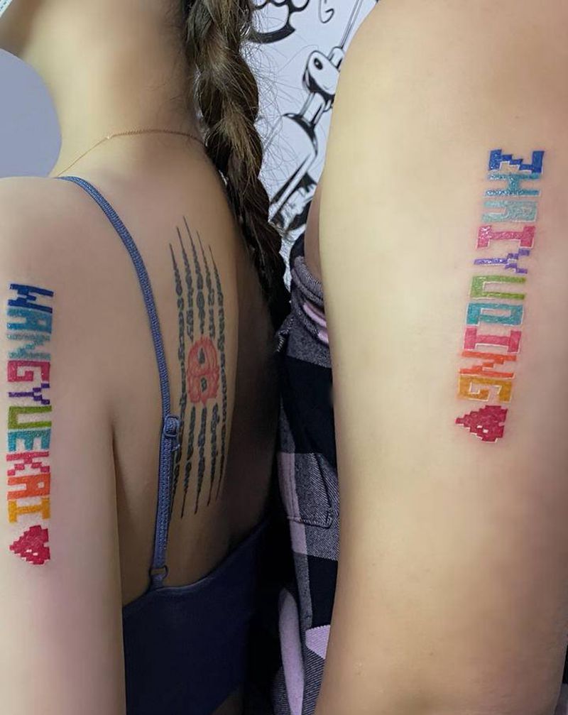 情侣像素字纹身图片_手臂纹身图案