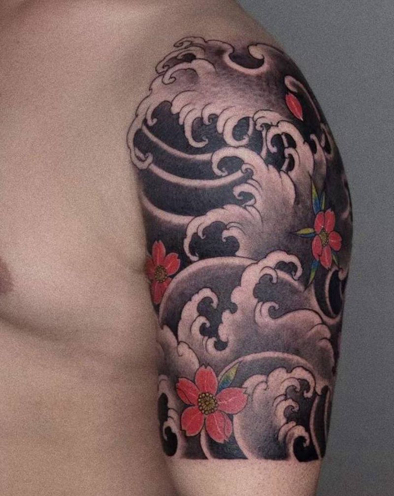 浪花大臂纹身图片_手臂纹身图案