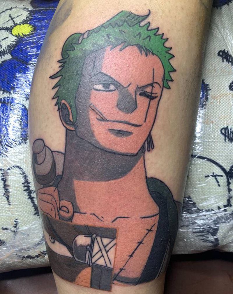 Roronoa.Zoro纹身图片_腿部New School纹身图案