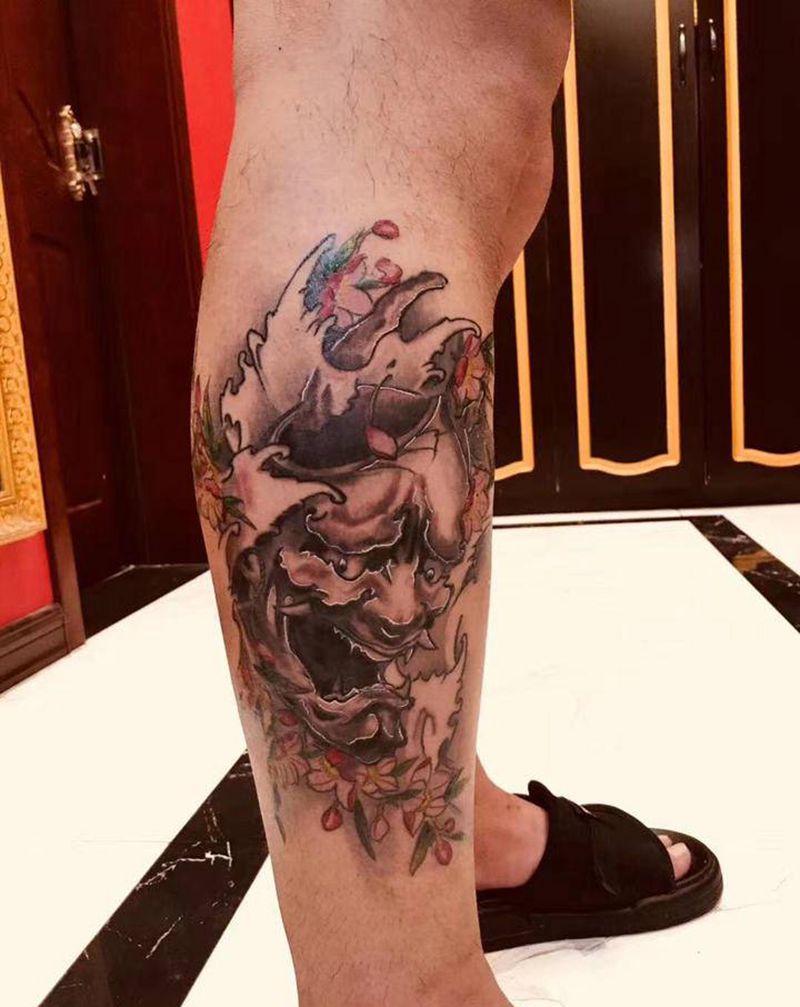 般若纹身图片_腿部纹身图案