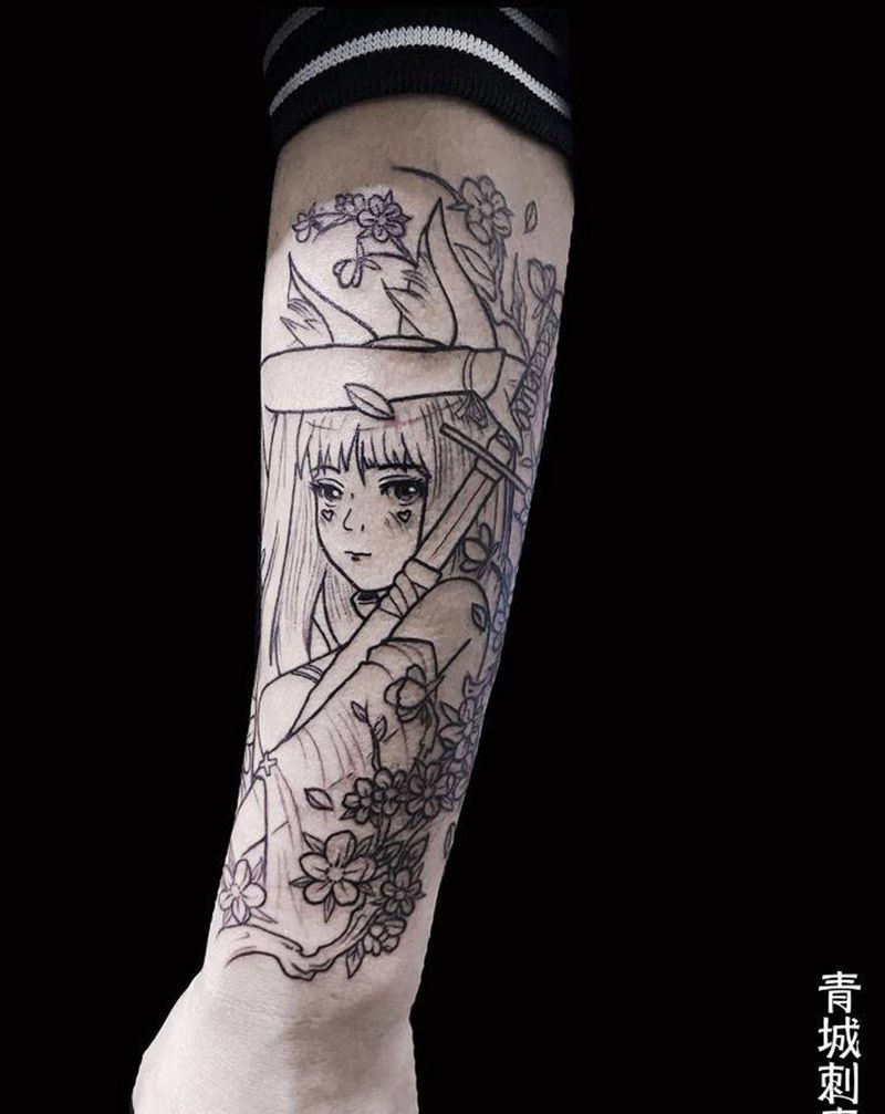 二次元动漫卡通少女纹身纹身图片_手臂New School二次元动漫卡通纹身图案