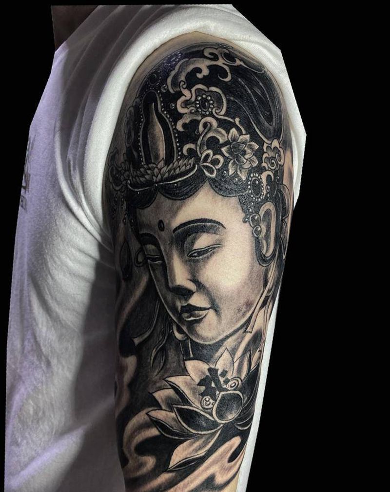大势至菩萨纹身纹身图片_手臂老传统新传统纹身图案