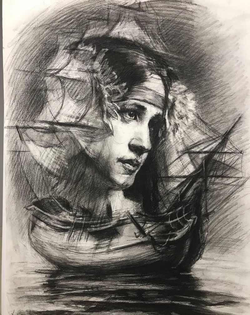 船女纹身图片_欧美写实纹身图案