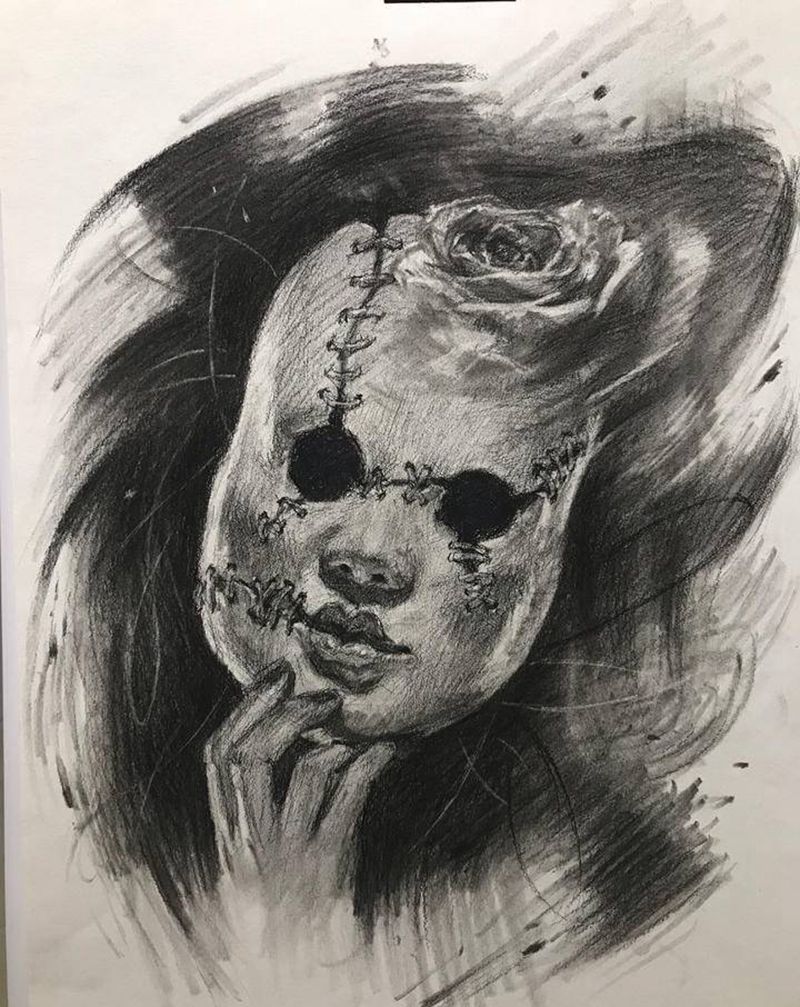 面具纹身图片_欧美写实纹身图案