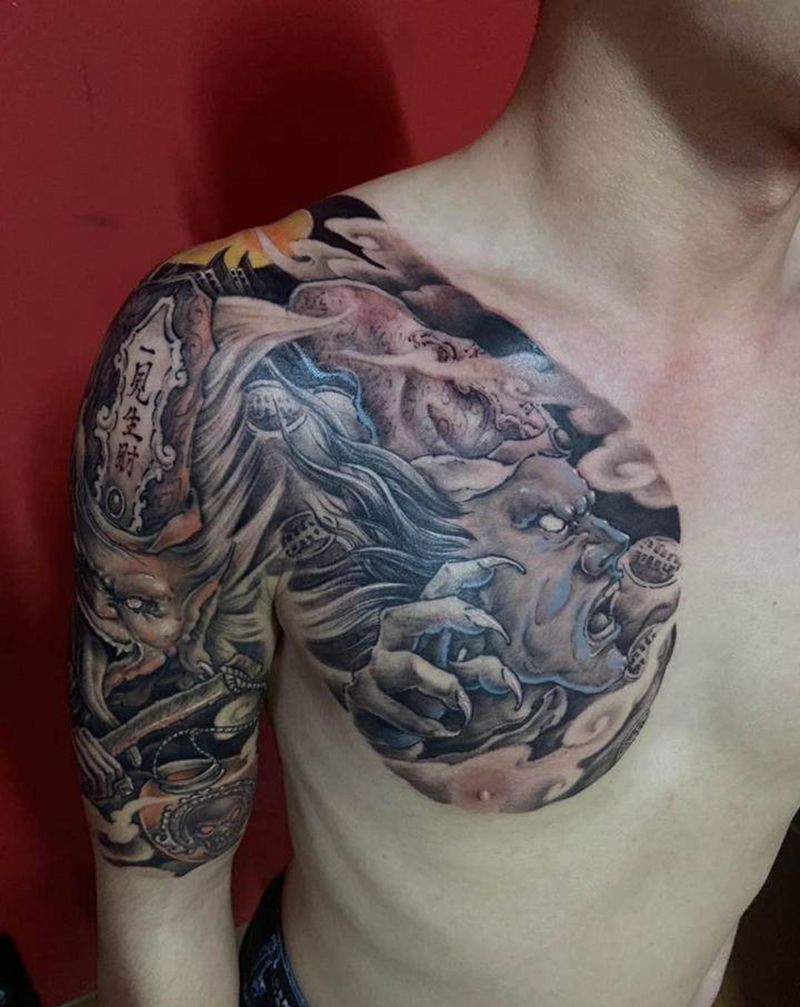 黑白无常纹身图片_胸部手臂新传统纹身图案