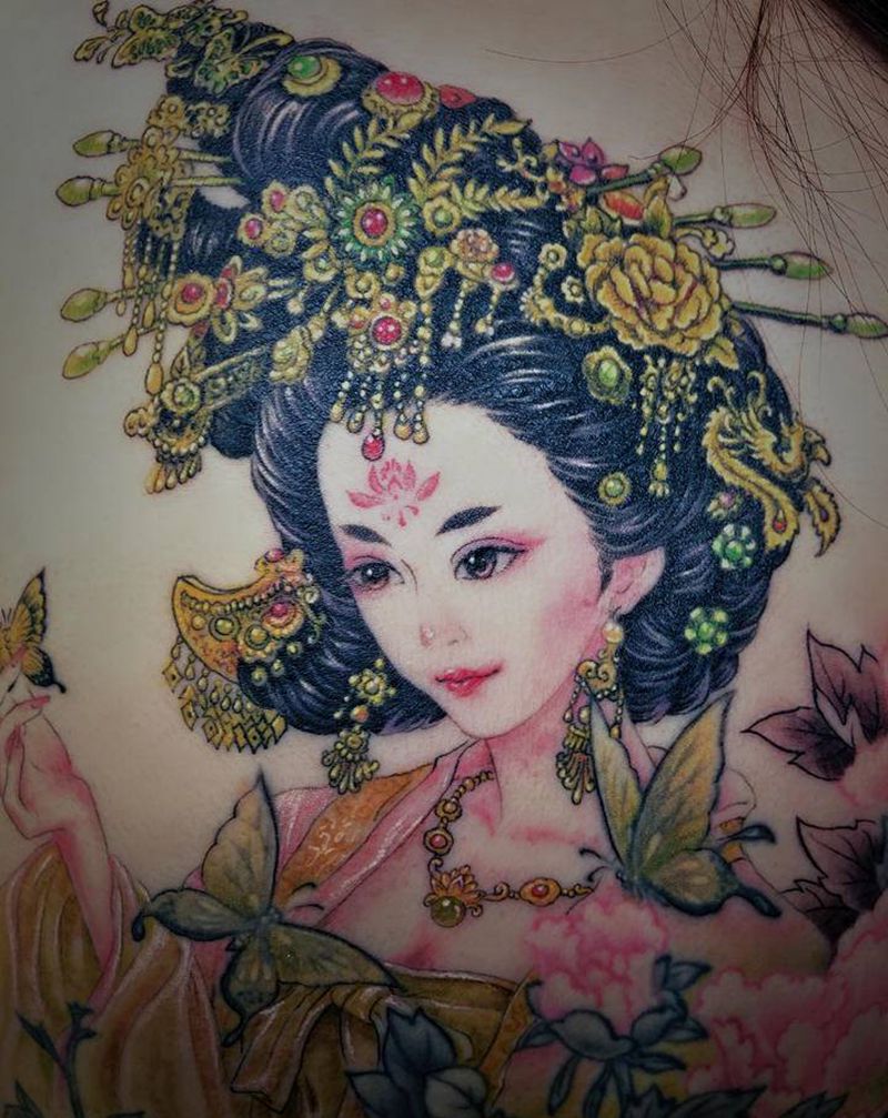 牡丹仙子纹身图片_背部纹身图案