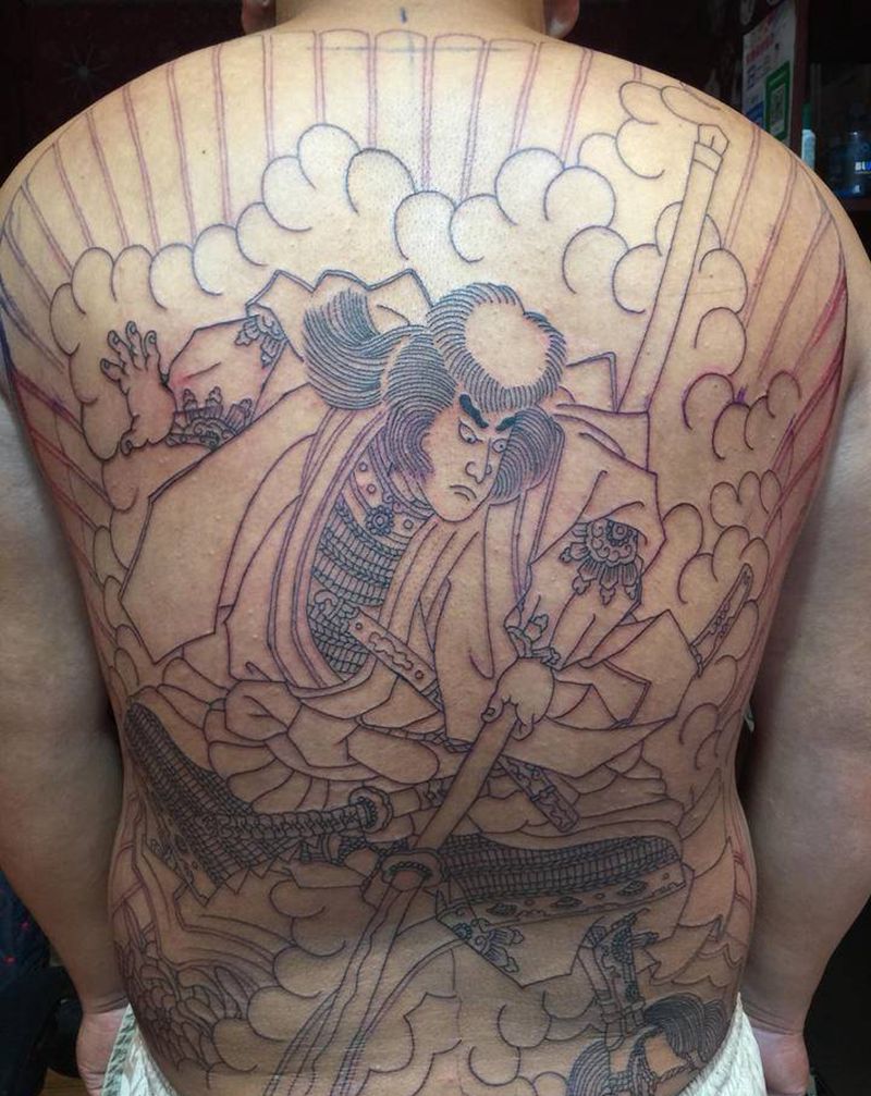 恶七兵卫      景清纹身图片_背部老传统纹身图案