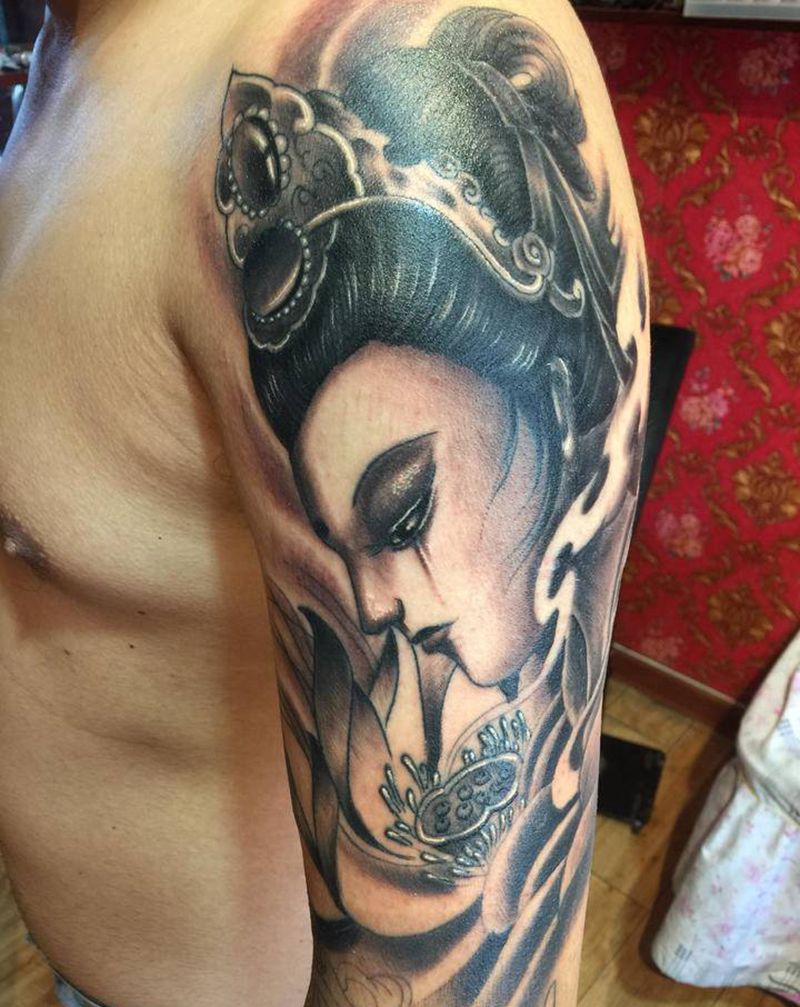 艺伎纹身图片_手臂新传统纹身图案