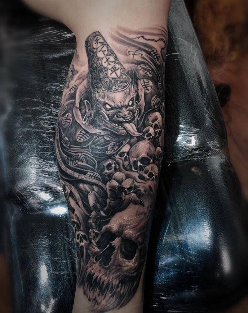 又见 黑白无常纹身图片_腿部新传统原创纹身图案