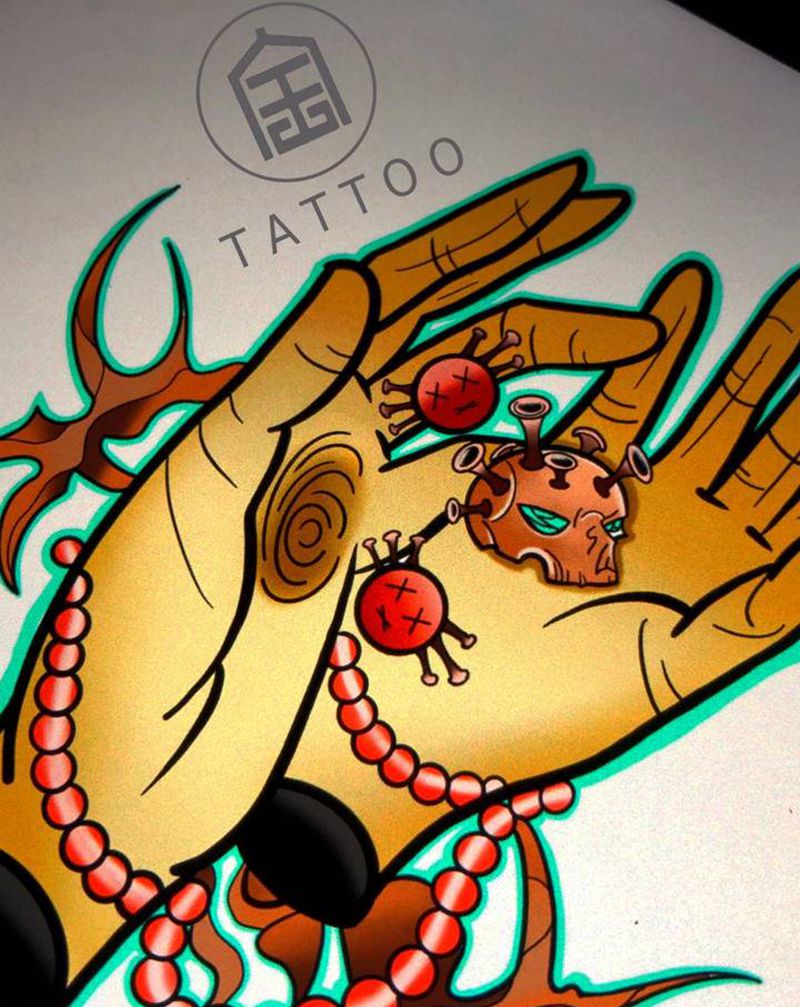 灭毒纹身图片_胸部手臂New School纹身图案