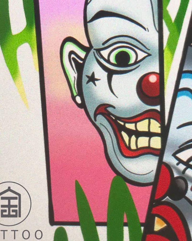 小丑纹身图片_手臂背部New School新传统小丑纹身图案