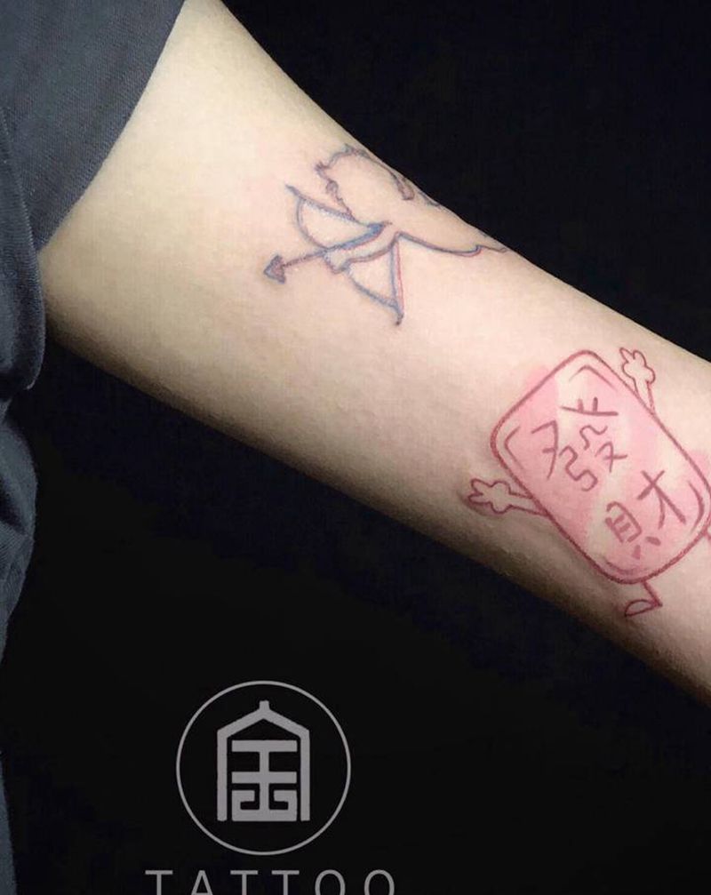 发财纹身图片_手臂New School图腾原创纹身图案