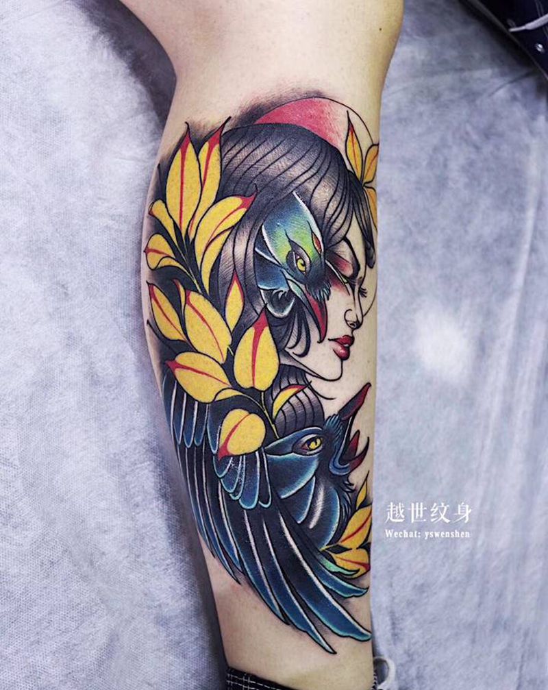 Newschool纹身图片_腿部New School纹身图案