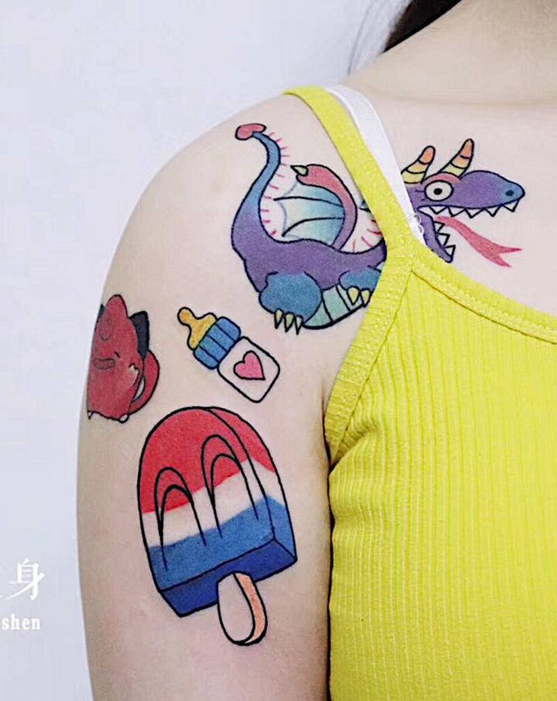 Newschool合集纹身图片_肩部New School纹身图案